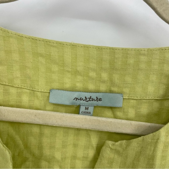 Nurture Shirt Womens Sz M Green Check 3/4 Sleeve Woven Linen Blend Button Up Top - Picture 2 of 8
